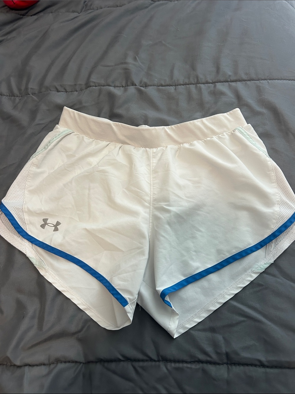 Under Armour White Women's Athletic Shorts with Blue Trim